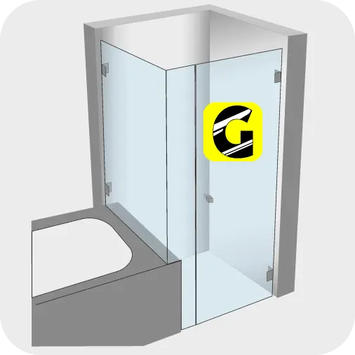 Eckdusche mit Festteilen auf die Wanne gebaut von Glas Scholl