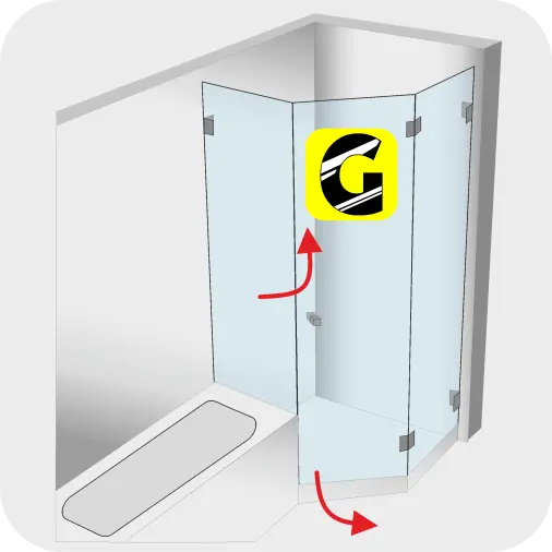 Fünfeck-Dusche neben der Wanne mit zwei Türen von Glas Scholl