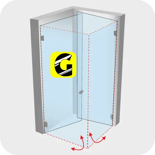 Doppel-Klapp-Eckdusche platzsparend und genial neben Wanne und Vorsatzschalen von Glas Scholl