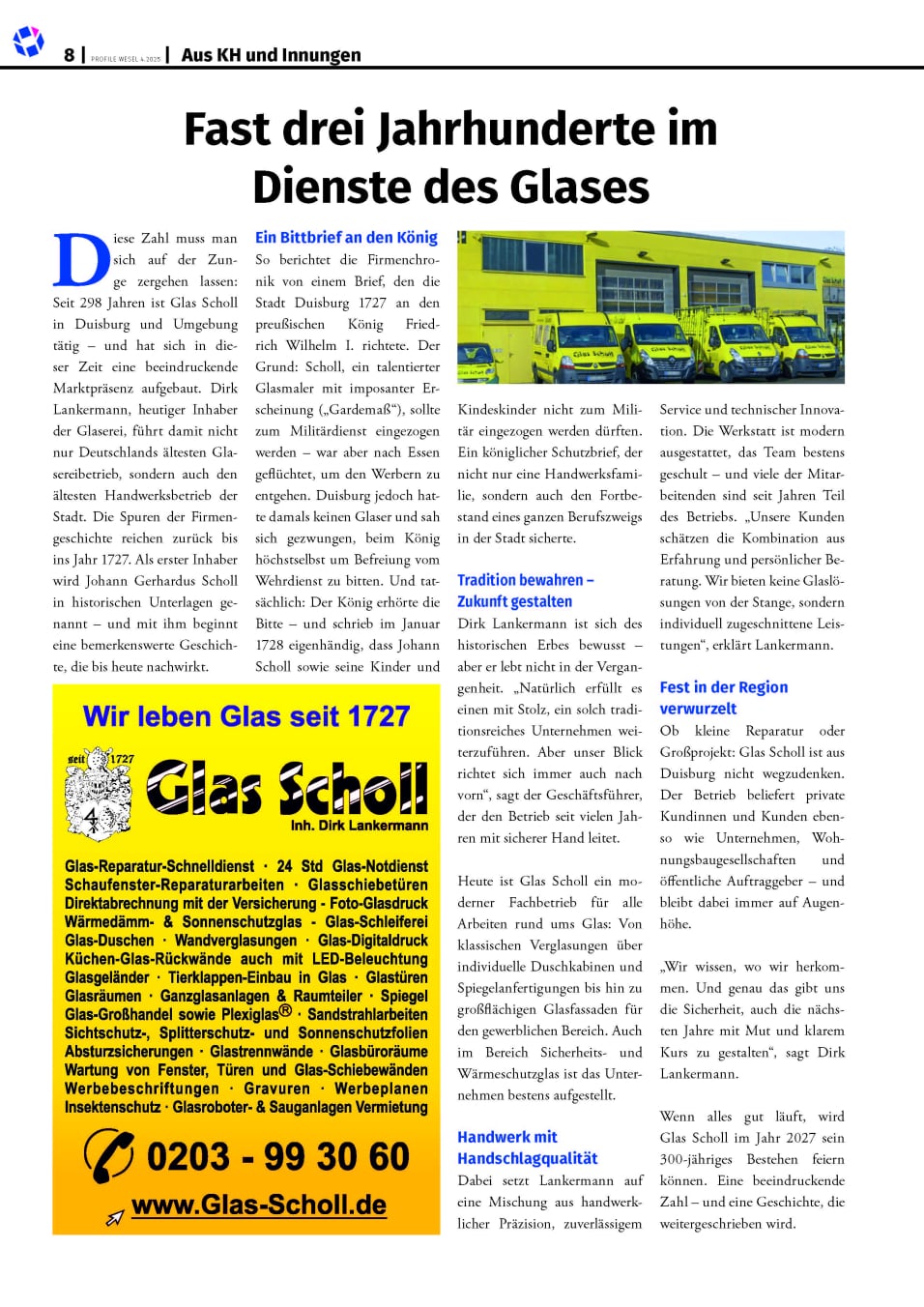 Profile 2025 - Glas Scholl - Älteste Unternehmen aus Duisburgs